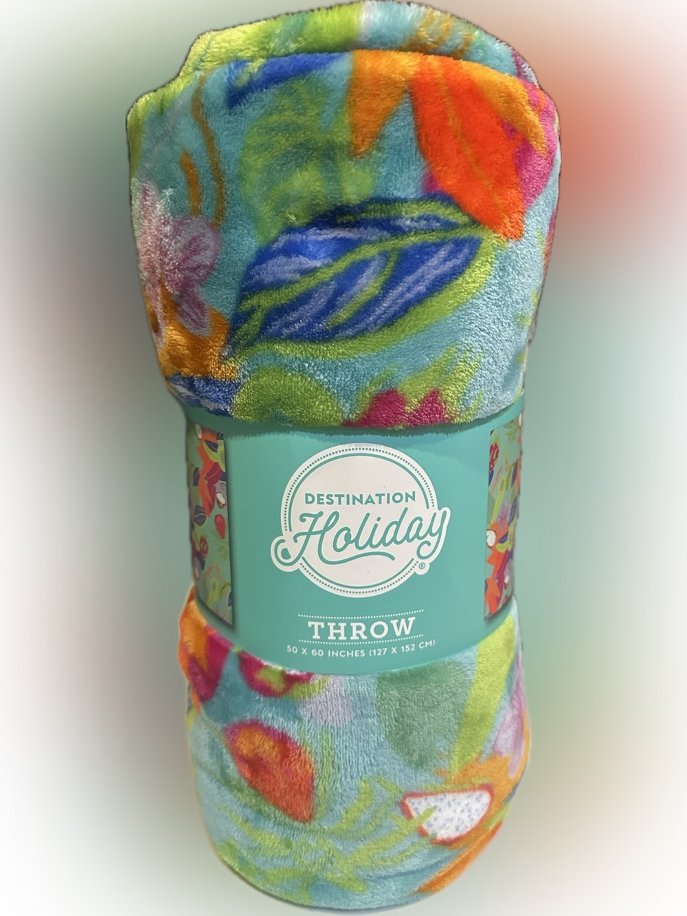 FLORAL TURQUOISE DESTINATION 50”x60” PLUSH VACAY THROW SUMMER HAWAIIAN LUAU VIBE